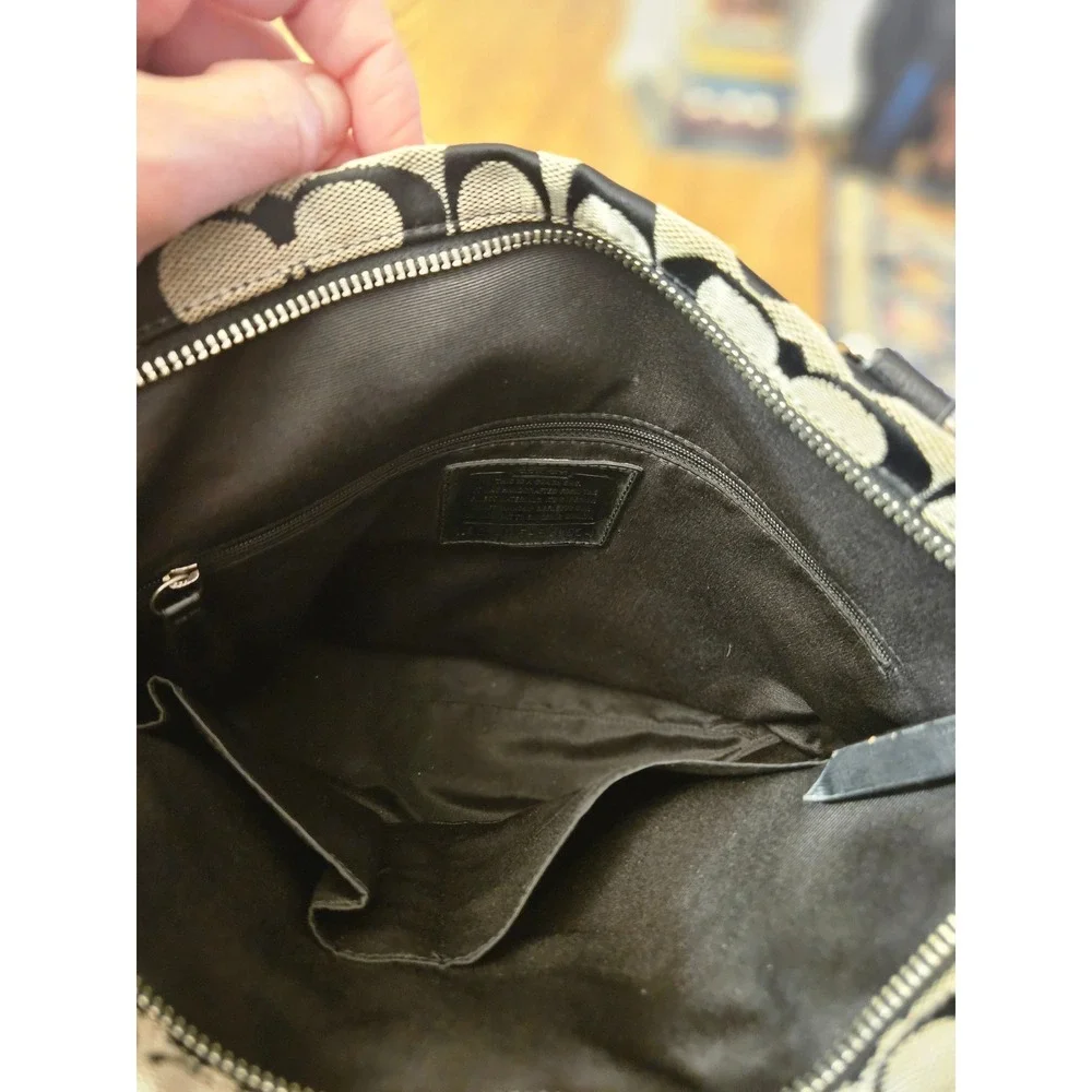 Coach‎ Signature Gallery Tote Black White Jacquard Patent Leather Shoulder Bag